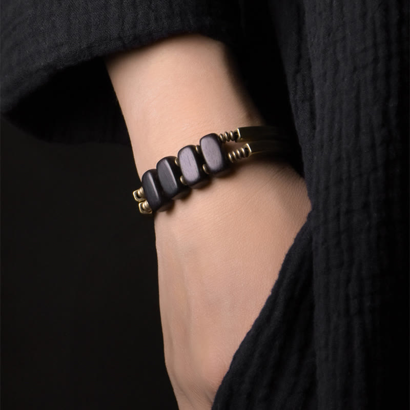 Karma Stone Tibetan Ebony Wood Copper Balance Double Layer Bracelet