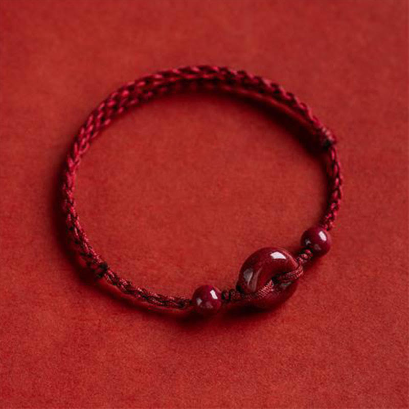 Karma Stone Handmade Cinnabar Peace Buckle Safe and Healthy Charm Blessing String Bracelet Anklet