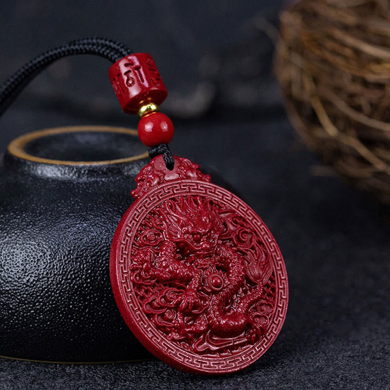 Karma Stone Year of the Dragon Natural Cinnabar Dragon Protection Necklace Pendant
