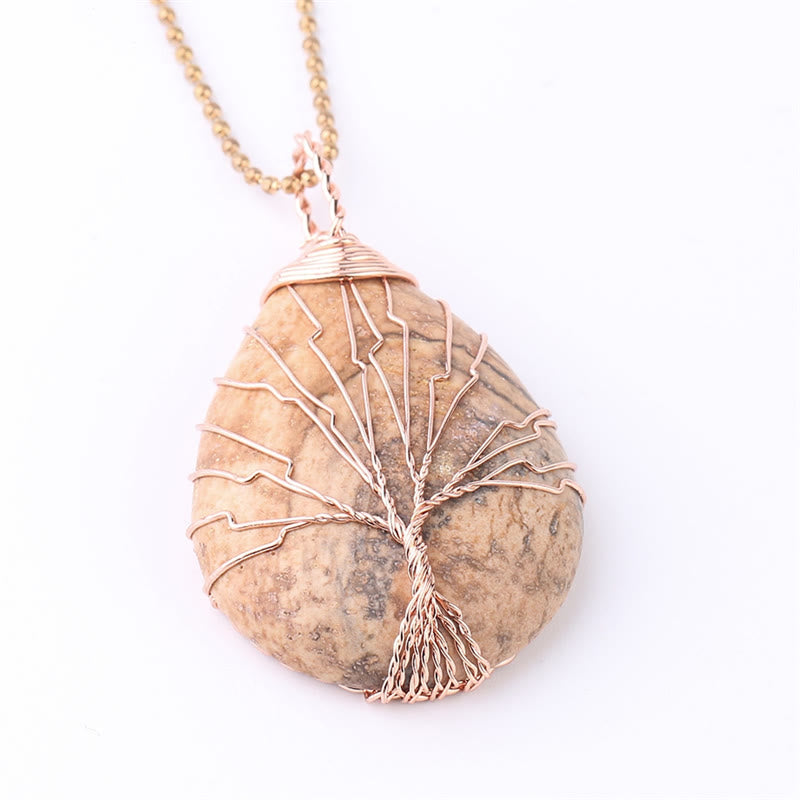 Karma Stone Natural Quartz Crystal Tree Of Life Healing Energy Necklace Pendant