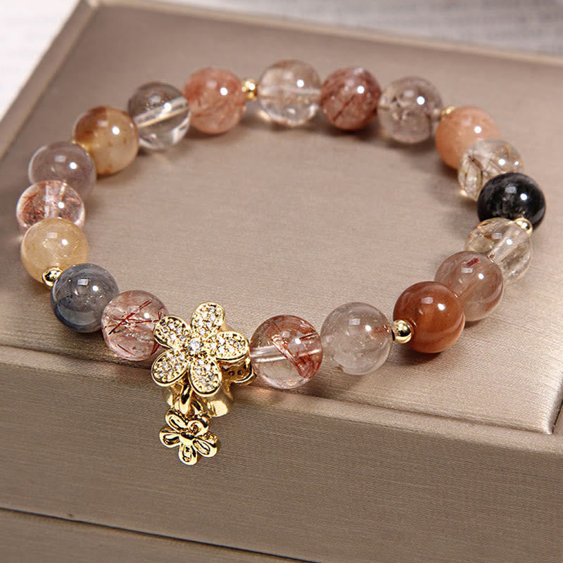 Karma Stone Multicolored Rutilated Quartz Citrine Wealth Protection Flower Bracelet