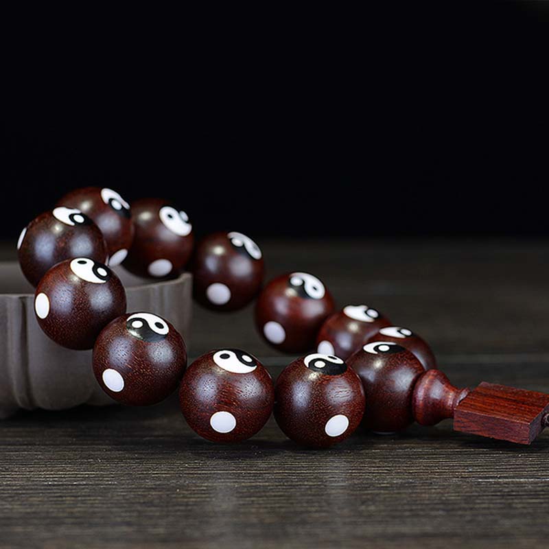Karma Stone Small Leaf Red Sandalwood Yin Yang Protection Bracelet