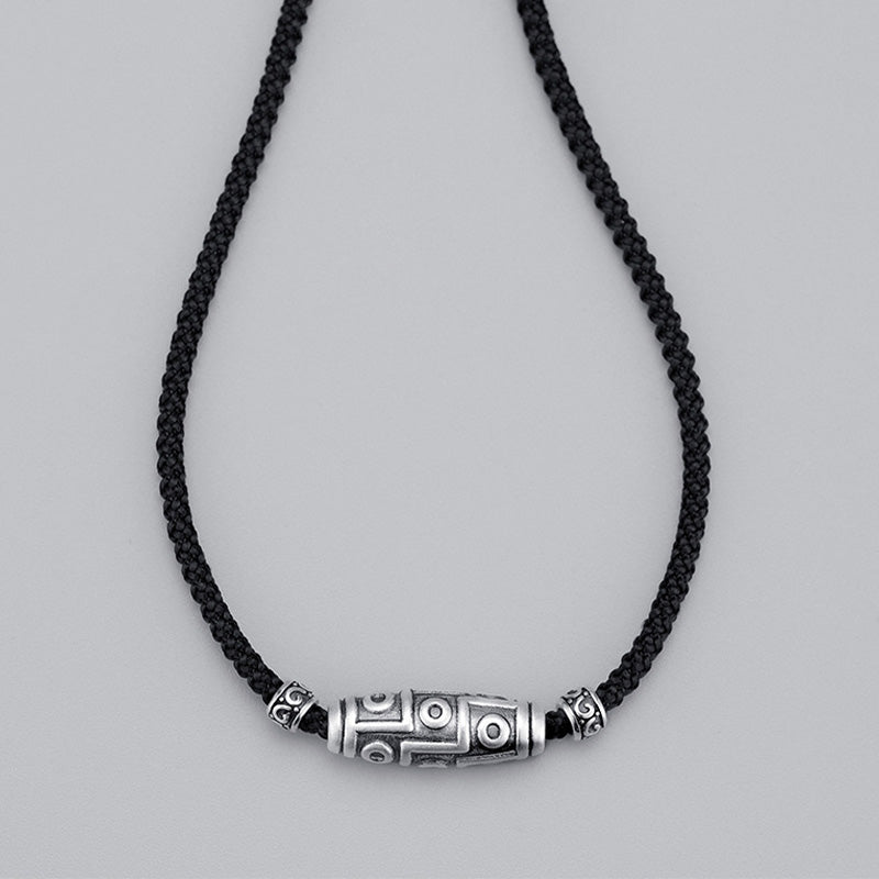 Karma Stone 999 Sterling Silver Nine-Eye Dzi Bead Pattern Protection Rope Necklace Pendant