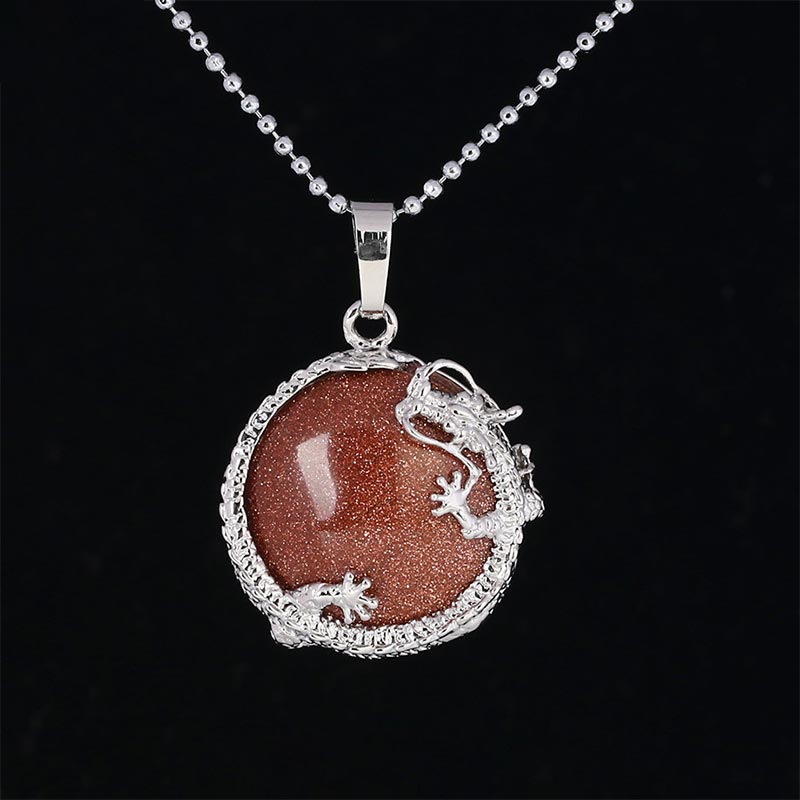 Karma Stone Chinese Dragon Natural Quartz Crystal Healing Energy Necklace Pendant