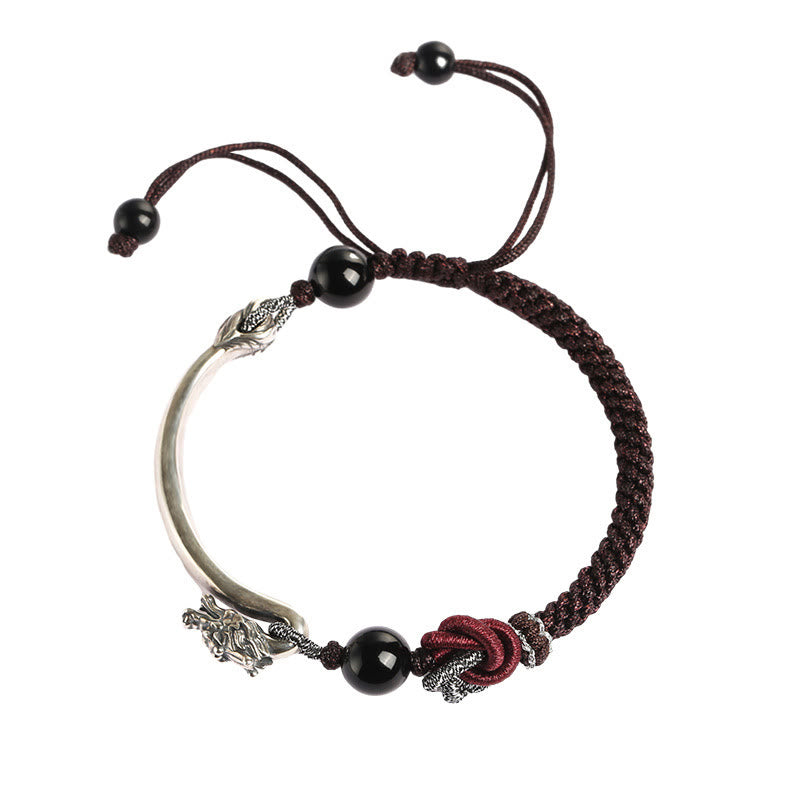 Karma Stone 925 Sterling Silver Handwoven Chinese Dragon Bracelet Spiritual Bracelets