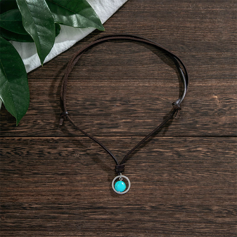 Karma Stone Round Turquoise Stone Protection Strength Necklace Pendant