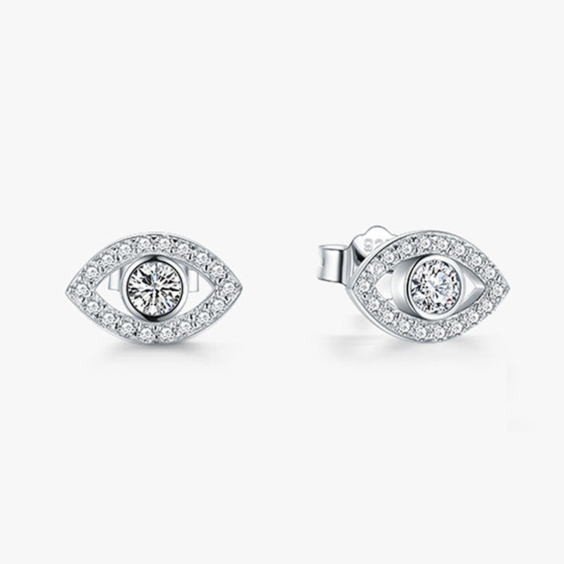 Karma Stone 925 Sterling Silver Evil Eye Symbol Protection Stud Earrings