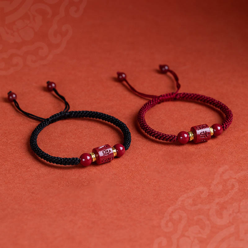 Karma Stone Tibet Cinnabar Om Mani Padme Hum Engraved Blessing Braided Bracelet