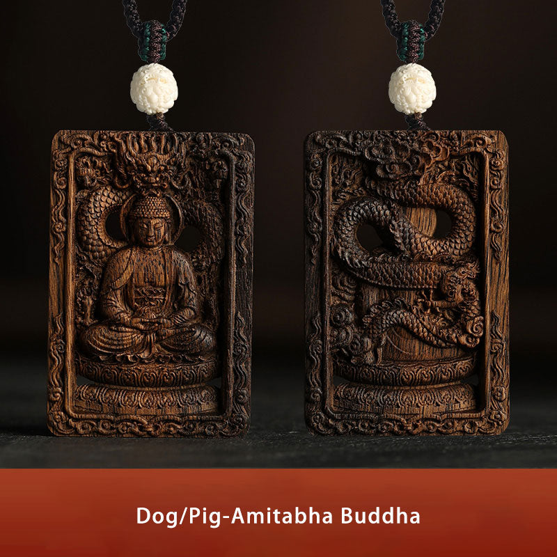 Karma Stone Chinese Zodiac Natal Buddha Brunei Agarwood PiXiu Dragon Peace Necklace Pendant