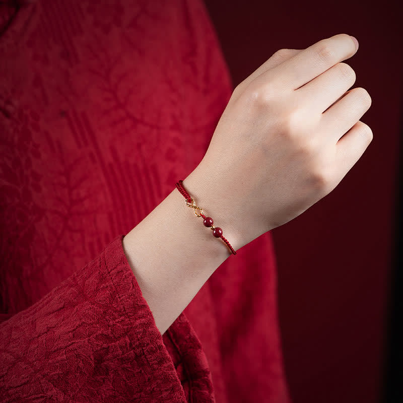 Karma Stone Cinnabar Blessing Red String 14K Gold Infinity Symbol Bracelet Anklet
