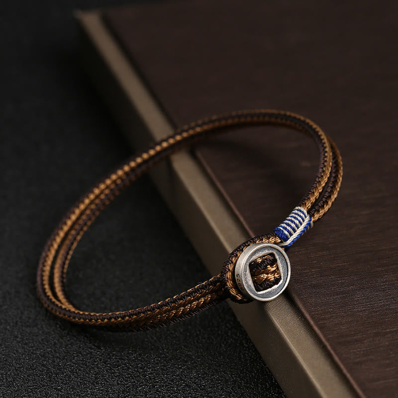 Karma Stone  925 Sterling Silver Handmade Button Protection Weave String Bracelet
