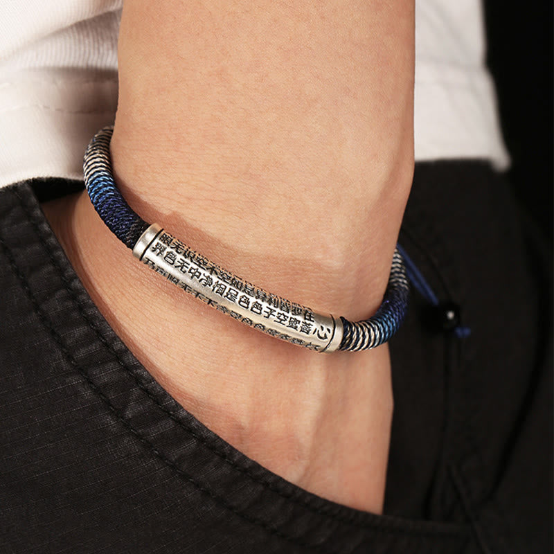 Karma Stone 999 Sterling Silver Heart Sutra Calm Handmade Braided Bracelet