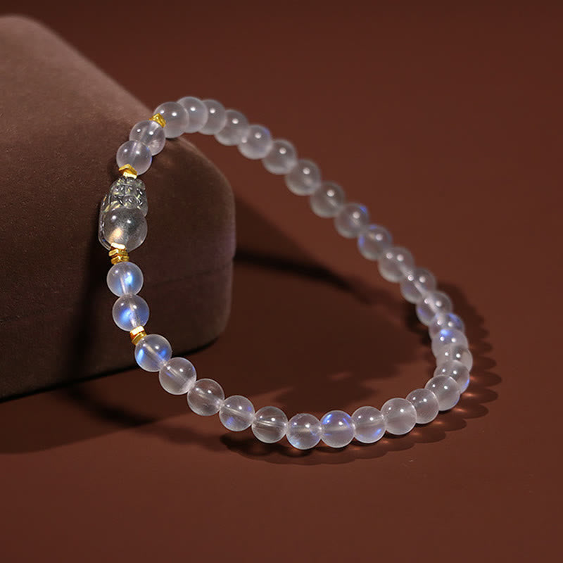 Karma Stone 925 Sterling Silver Plated Gold Natural Moonstone PiXiu Healing Bracelet