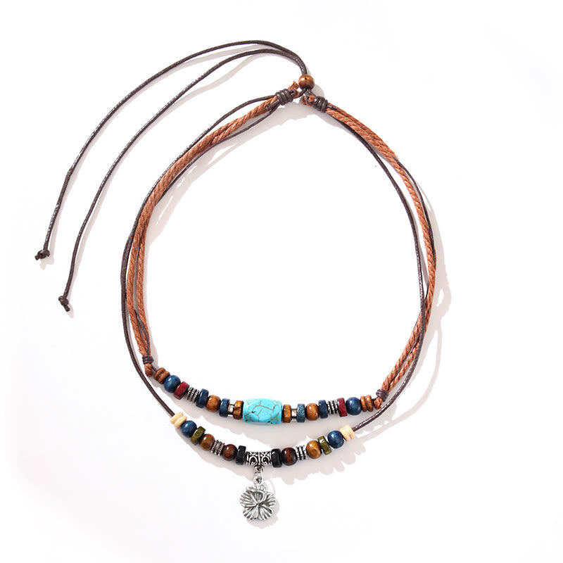 Karma Stone Turquoise Small Flower Protection Double Layer Necklace Pendant Bracelet
