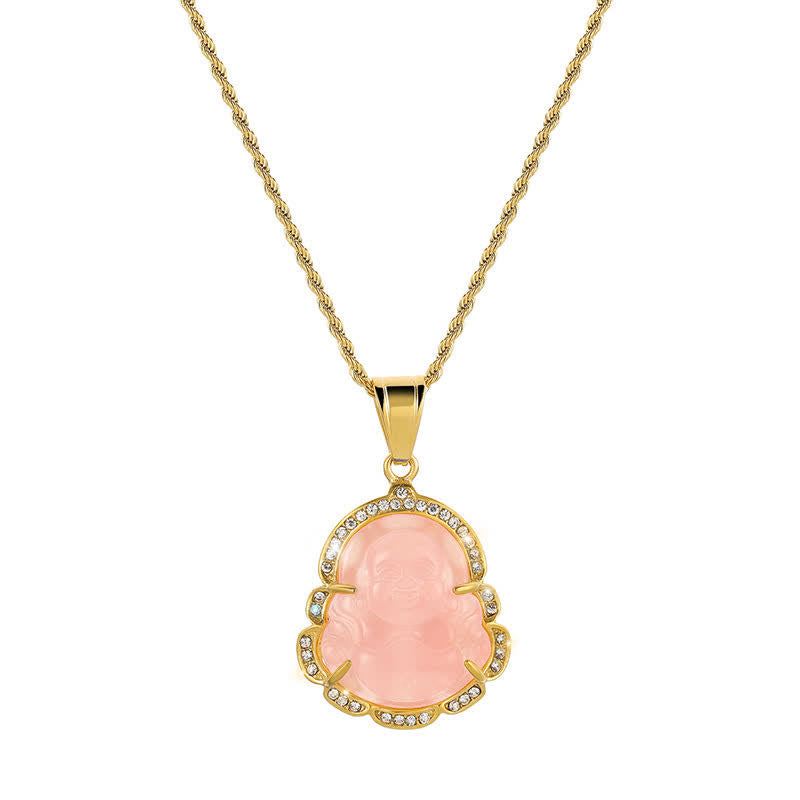 Karma Stone 18K Gold Filled Laughing Buddha Jade Luck Necklace Chain Pendant