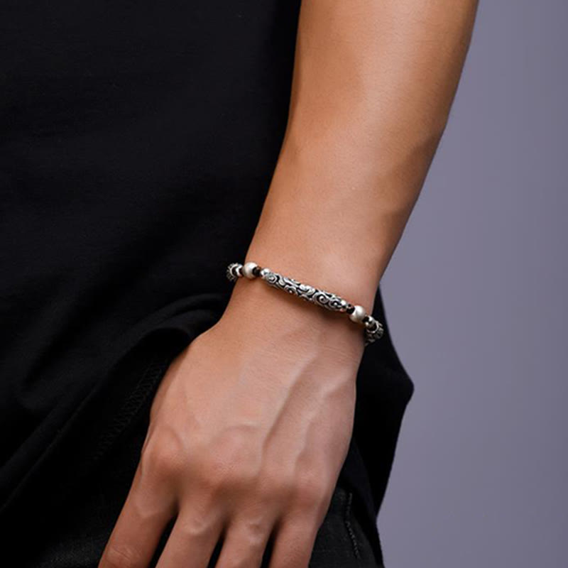Karma Stone Tibet Handmade Copper 999 Sterling Silver Auspicious Cloud Wealth String Bracelet