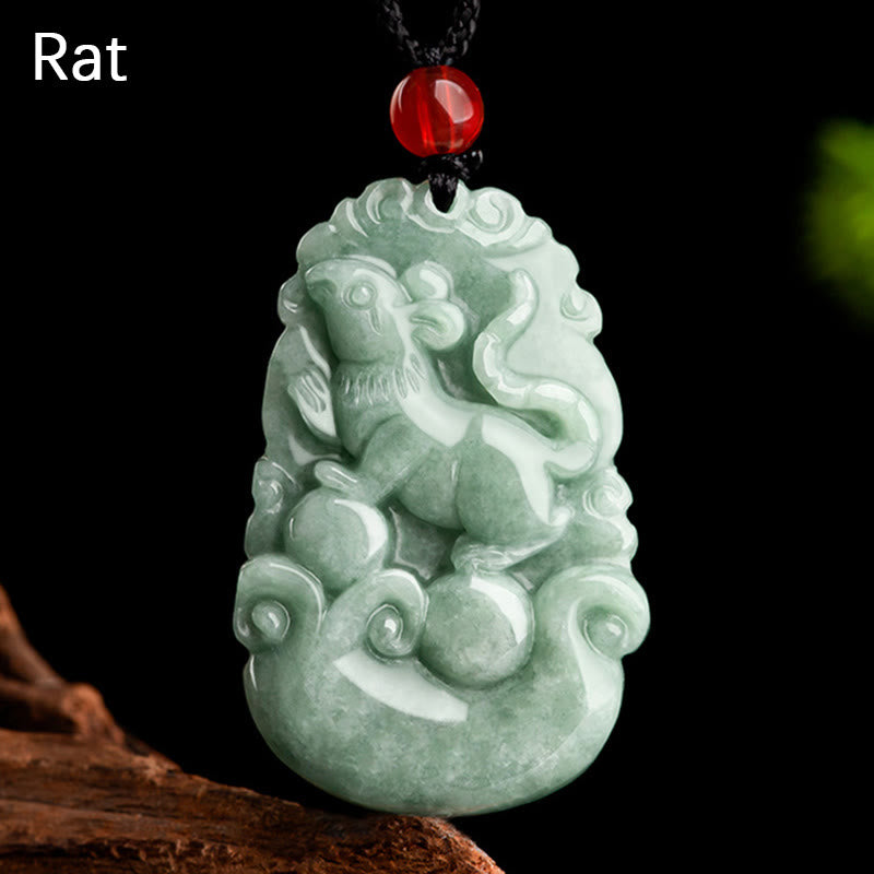 Karma Stone Natural Green Jade 12 Chinese Zodiac Luck Prosperity Necklace Pendant