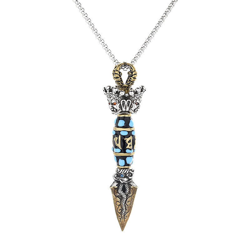 Karma Stone Tibet Om Mani Padme Hum Dzi Bead Dorje Vajra Pattern Wealth Rotatable Necklace Pendant