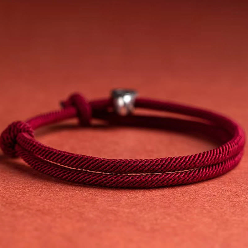 Karma Stone 925 Sterling Silver Fu Character Blessing Handmade Braided Bracelet