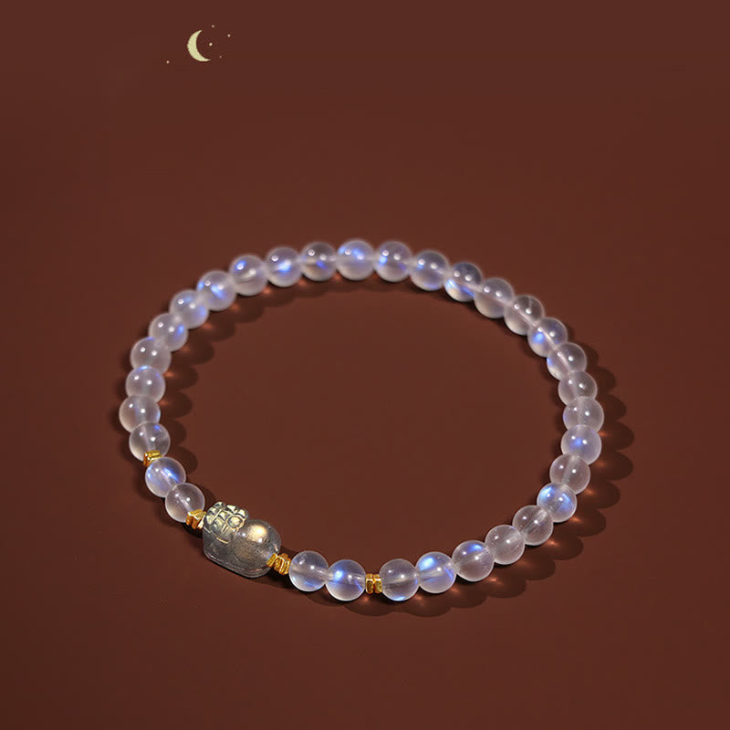 Karma Stone 925 Sterling Silver Plated Gold Natural Moonstone PiXiu Healing Bracelet