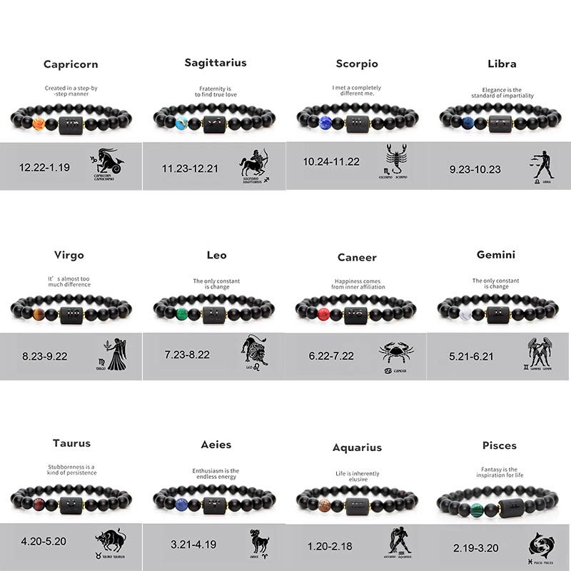 Karma Stone 12  Constellations of the Zodiac Black Onyx Adjustable Bracelet