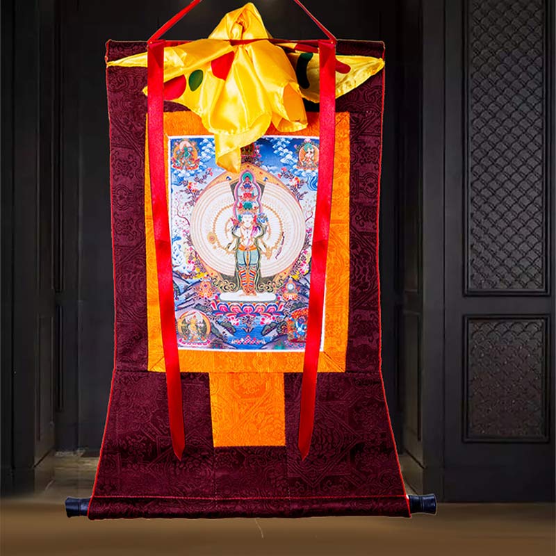 Karma Stone Tibetan Thousand-handed Avalokitesvara Framed Thangka Blessing Decoration