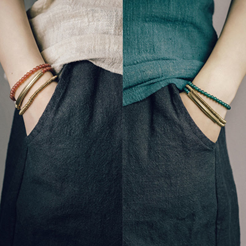 Karma Stone Tibetan Various Agate Stone Copper Protection Triple Wrap Bracelet