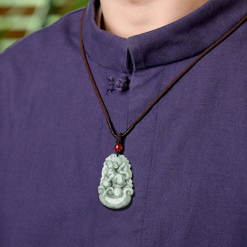 Karma Stone Natural Green Jade 12 Chinese Zodiac Luck Prosperity Necklace Pendant