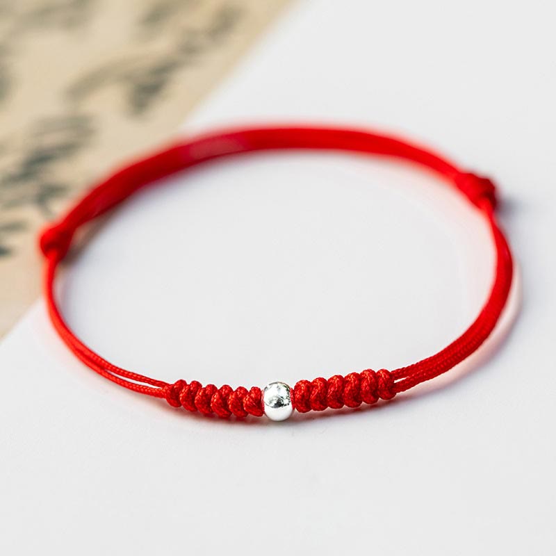 Karma Stone 925 Sterling Silver Luck Bead Protection Red String Braided Bracelet