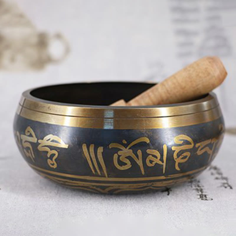 Karma Stone Tibetan Meditation Bowl for Healing and Mindfulness Om Mani Padme Hum Singing Bowl