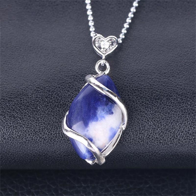 Karma Stone Marquise Pattern Natural Crystal Stone Charm Necklace Pendant