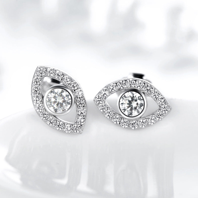 Karma Stone 925 Sterling Silver Evil Eye Symbol Protection Stud Earrings