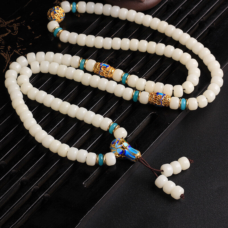 Karma Stone Natural White Bodhi Seed Mala 108 Beads Wealth Bracelet
