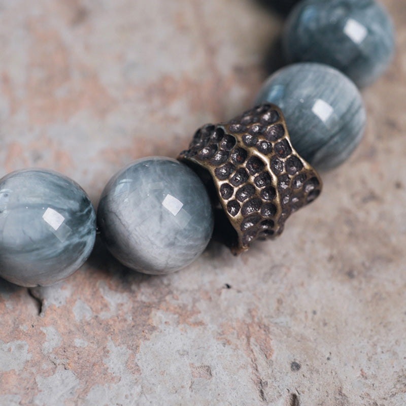 Karma Stone Eagle's Eye Stone Ebony Wood Copper Confidence Couple Bracelet