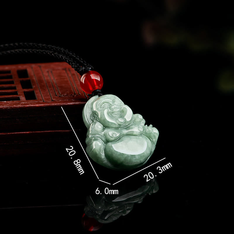 Karma Stone Natural Green Jade Laughing Buddha Luck Abundance Necklace Pendant