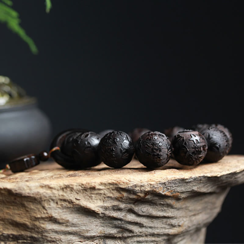 Karma Stone Ebony Wood Chinese Character Yin Yang Engraved Gourd Balance Bracelet