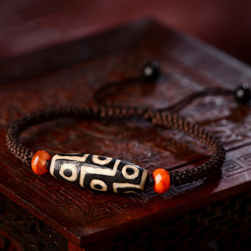 Karma Stone Tibetan Nine-Eye Dzi Bead Prosperity String Bracelet