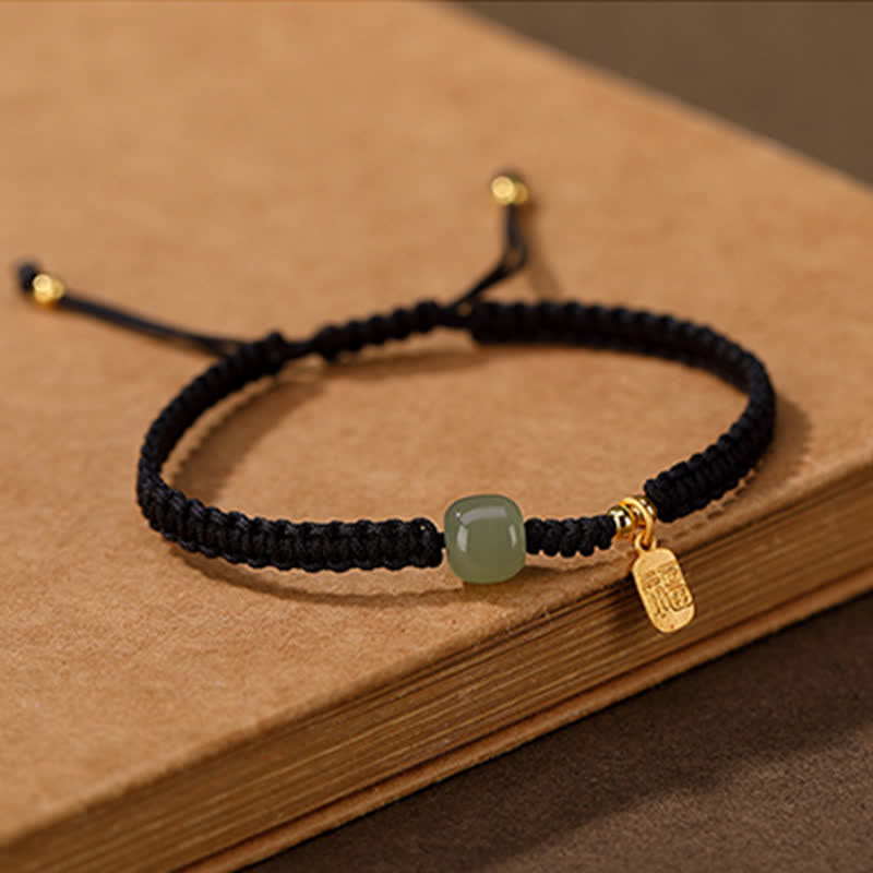 Karma Stone 925 Sterling Silver Hetian Jade Blessing Wealth Red String Bracelet