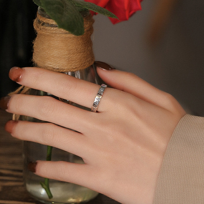 Karma Stone 925 Sterling Silver Six True Words Calm Wisdom Ring