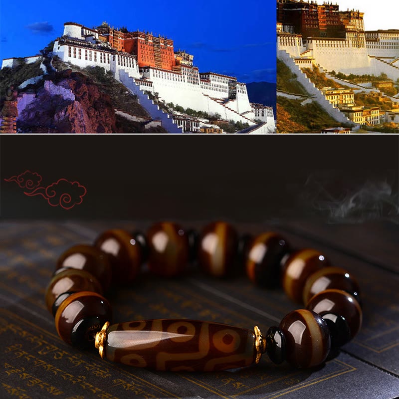 Karma Stone Tibetan Natural Nine-Eye Dzi Bead Agate Wealth Blessings Bracelet