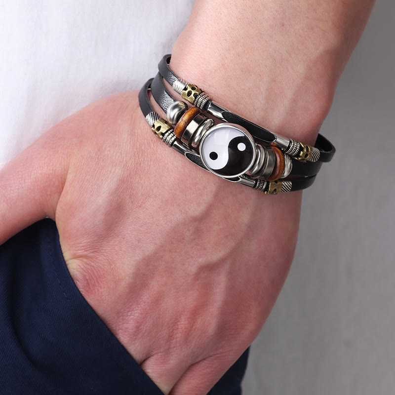Karma Stone Yin Yang Leather Balance Bracelet
