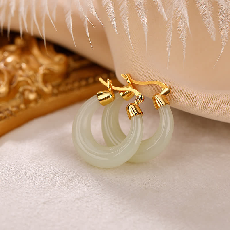 Karma Stone Round Jade Cyan Jade Prosperity Luck Drop Earrings