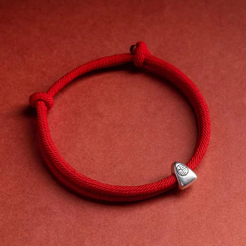 Karma Stone 925 Sterling Silver Fu Character Blessing Handmade Braided Bracelet