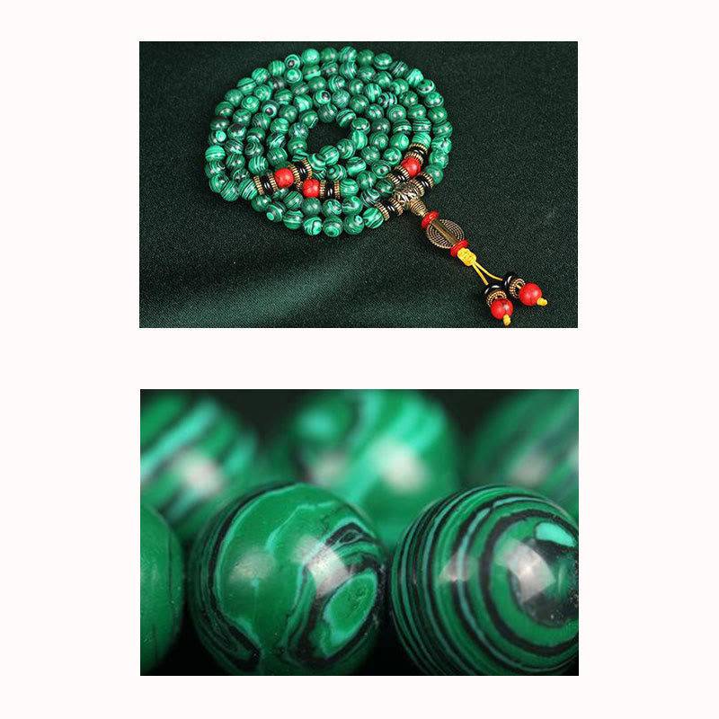 Karma Stone Tibetan 108-Bead Malachite Prayer Bracelet Necklace