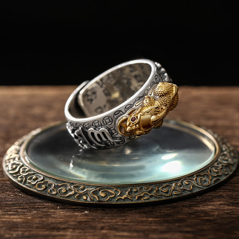Karma Stone Tibetan 990 Sterling Silver Om Mani Padme Hum PiXiu Dorje Vajra Heart Sutra Engraved Wealth Ring