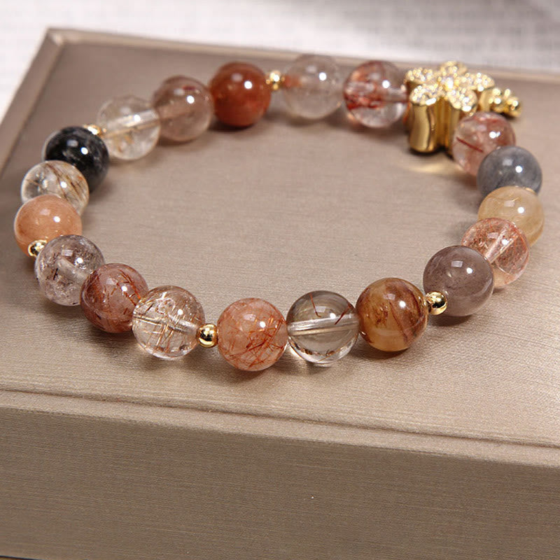 Karma Stone Multicolored Rutilated Quartz Citrine Wealth Protection Flower Bracelet