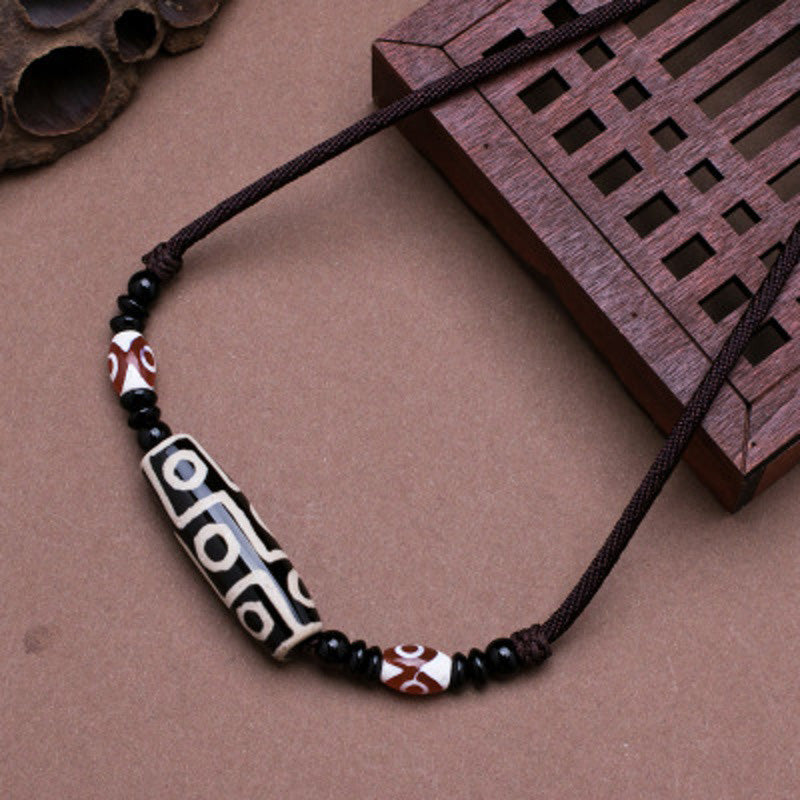 Karma Stone Tibetan Nine-Eye Dzi Bead Protection String Necklace