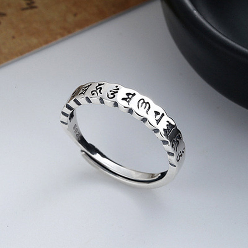 Karma Stone 925 Sterling Silver Six True Words Calm Wisdom Ring
