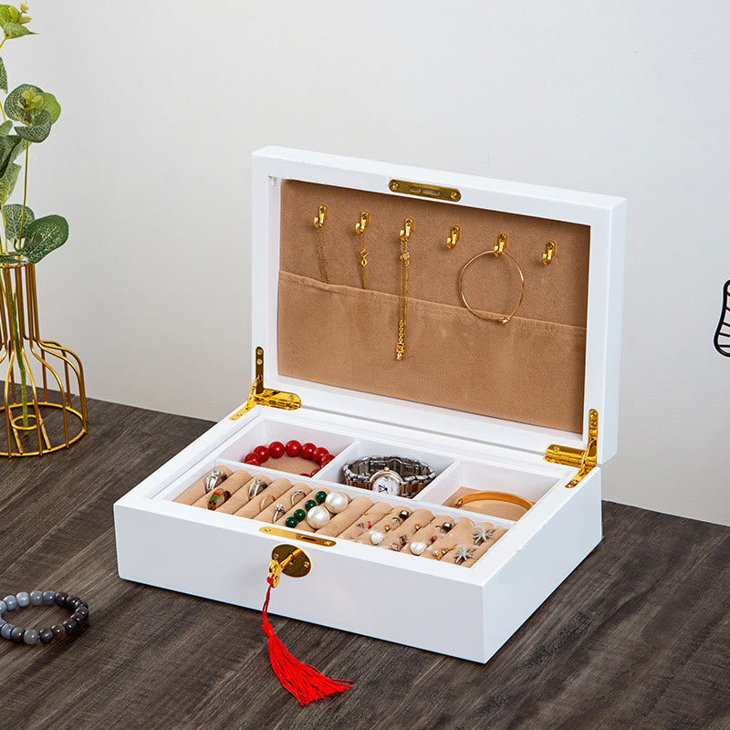 Karma Stone Vintage Wooden Jewelry Box Two-Layer Solid Wood Jewelry Storage Box