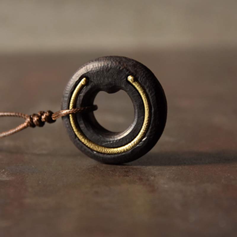 Karma Stone Zen Circle Ebony Wood Peace Calm Necklace Pendant